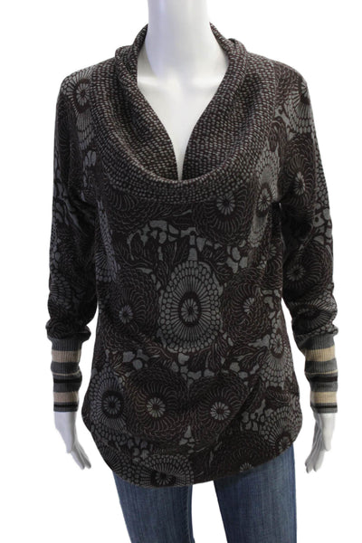 Kenzo Womens Knit Abstract Print Cowl Neck Pullover Sweater Top Brown Size M