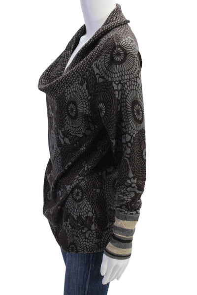 Kenzo Womens Knit Abstract Print Cowl Neck Pullover Sweater Top Brown Size M
