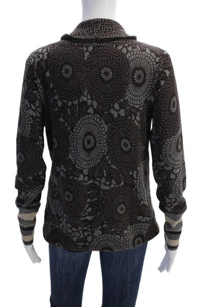 Kenzo Womens Knit Abstract Print Cowl Neck Pullover Sweater Top Brown Size M
