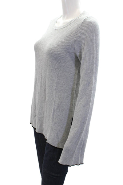 Vince Camuto Wome's Round Neck Long Sleeves Ribbed Pullover Sweater Gray Size S