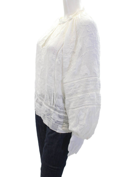 Joie Women's Ruffle Round Neck Lace Trim Short Sleeves Blouse White Size M