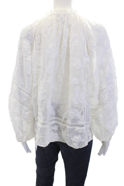 Joie Women's Ruffle Round Neck Lace Trim Short Sleeves Blouse White Size M