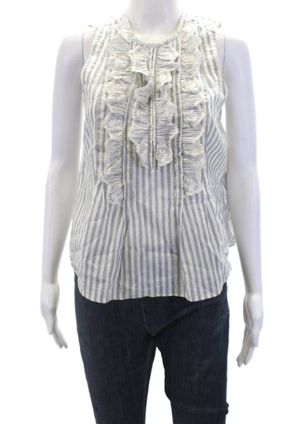 Rebecca Taylor Women's Round Neck Sleeveless Ruffle Tank Top Striped Size 2