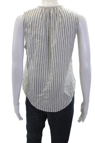 Rebecca Taylor Women's Round Neck Sleeveless Ruffle Tank Top Striped Size 2
