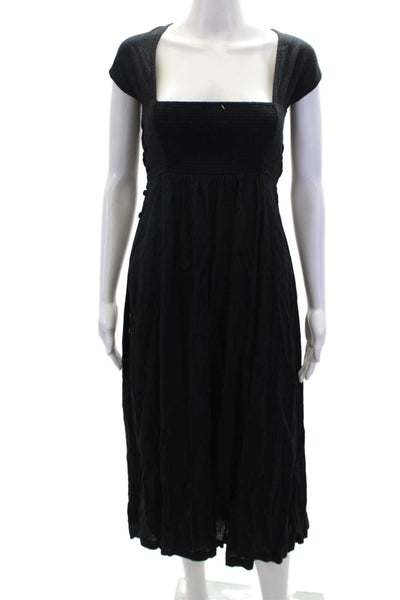 Free People Women's V-Neck Short Sleeves Smocked Flare Maxi Dress Black Size XS