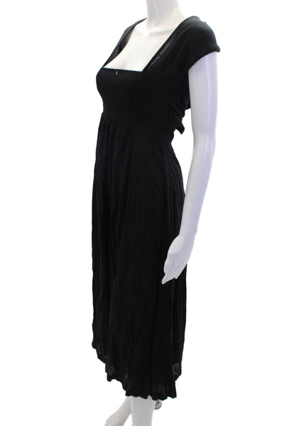 Free People Women's V-Neck Short Sleeves Smocked Flare Maxi Dress Black Size XS