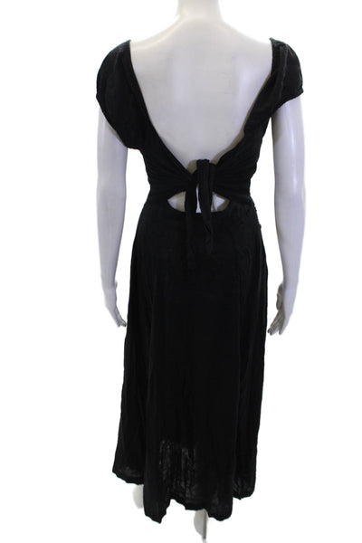 Free People Women's V-Neck Short Sleeves Smocked Flare Maxi Dress Black Size XS
