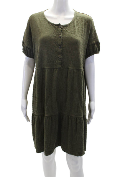Madewell Women's Short Sleeves Tiered Half Button Mini Dress Green Size M