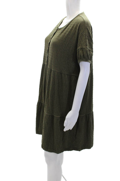 Madewell Women's Short Sleeves Tiered Half Button Mini Dress Green Size M