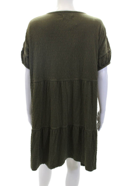 Madewell Women's Short Sleeves Tiered Half Button Mini Dress Green Size M