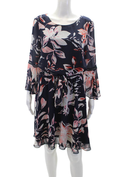 Vince Camuto Women's 3/4 Sleeves Tie Waist Flare Floral Mini Dress Sizes 8