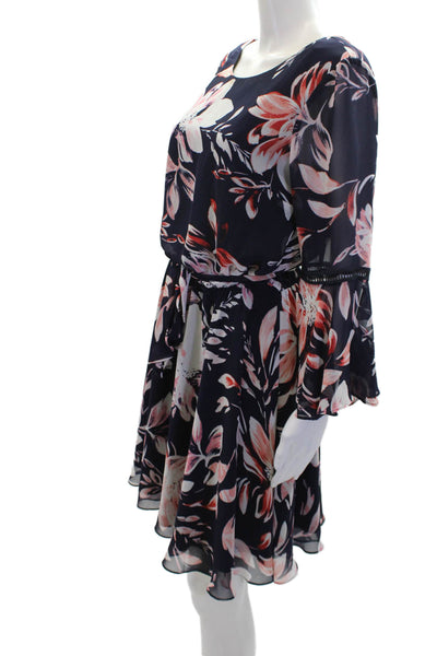 Vince Camuto Women's 3/4 Sleeves Tie Waist Flare Floral Mini Dress Sizes 8