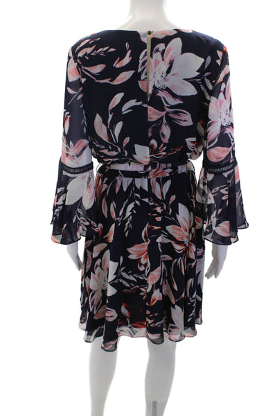 Vince Camuto Women's 3/4 Sleeves Tie Waist Flare Floral Mini Dress Sizes 8