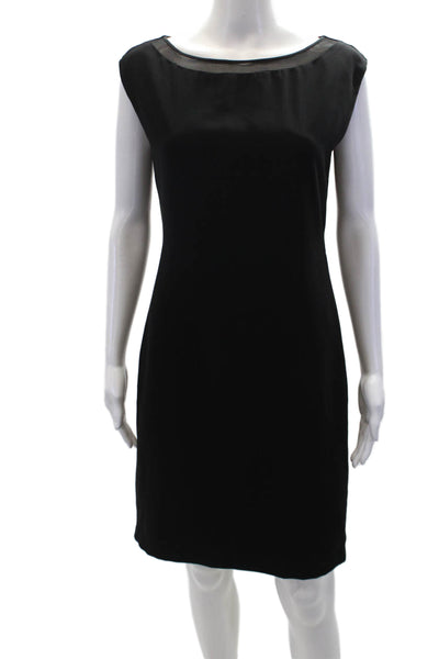 T Tahari Womens Back Zip Sleeveless Mesh Trim Shift Dress Black Size 4