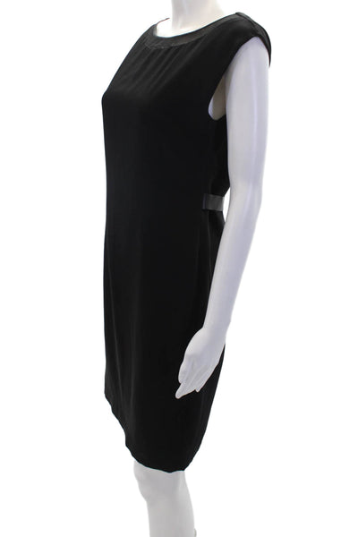 T Tahari Womens Back Zip Sleeveless Mesh Trim Shift Dress Black Size 4