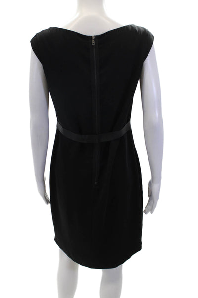 T Tahari Womens Back Zip Sleeveless Mesh Trim Shift Dress Black Size 4