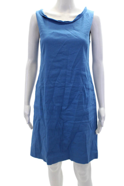 Elie Tahari Womens Back Zip Sleeveless Scoop Neck Shift Dress Blue Cotton Size 4