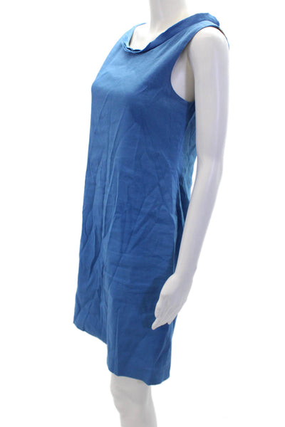 Elie Tahari Womens Back Zip Sleeveless Scoop Neck Shift Dress Blue Cotton Size 4