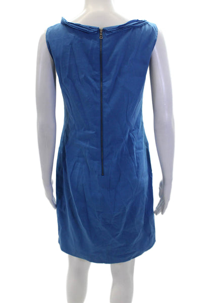 Elie Tahari Womens Back Zip Sleeveless Scoop Neck Shift Dress Blue Cotton Size 4
