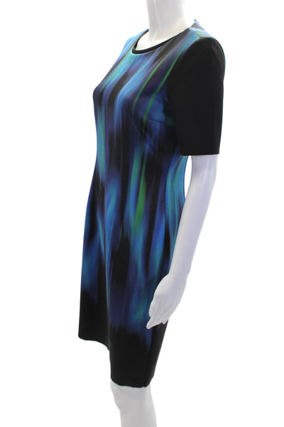 T Tahari Womens Back Zip Scoop Neck Abstract Sheath Dress Blue Black Size 6