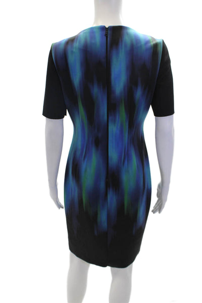 T Tahari Womens Back Zip Scoop Neck Abstract Sheath Dress Blue Black Size 6