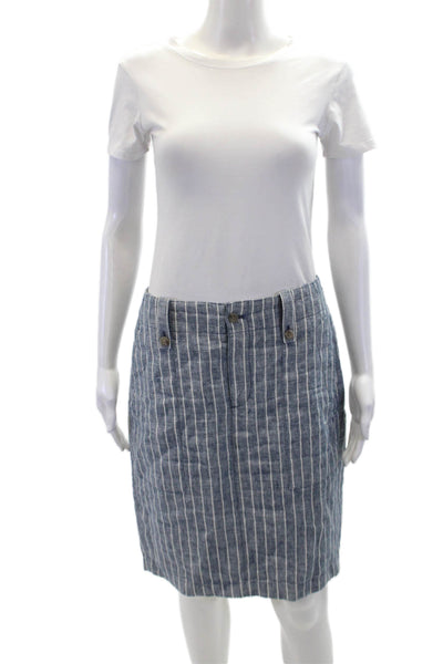 J Crew Womens Zipper Fly Striped Woven Pencil Skirt Blue White CottonS ize 4