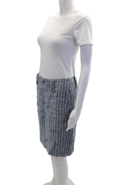 J Crew Womens Zipper Fly Striped Woven Pencil Skirt Blue White CottonS ize 4