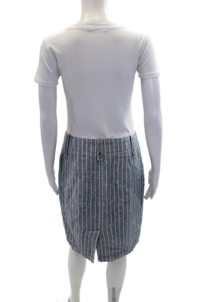 J Crew Womens Zipper Fly Striped Woven Pencil Skirt Blue White CottonS ize 4
