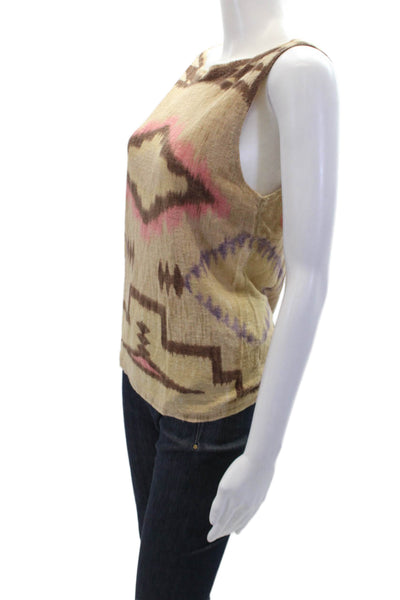 LRL Lauren Jeans Womens Sleeveless Boat Neck Ikat Knit Top Brown Linen Size XS