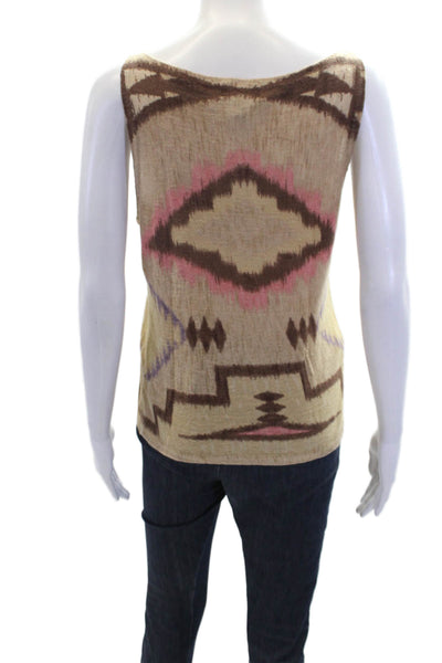 LRL Lauren Jeans Womens Sleeveless Boat Neck Ikat Knit Top Brown Linen Size XS