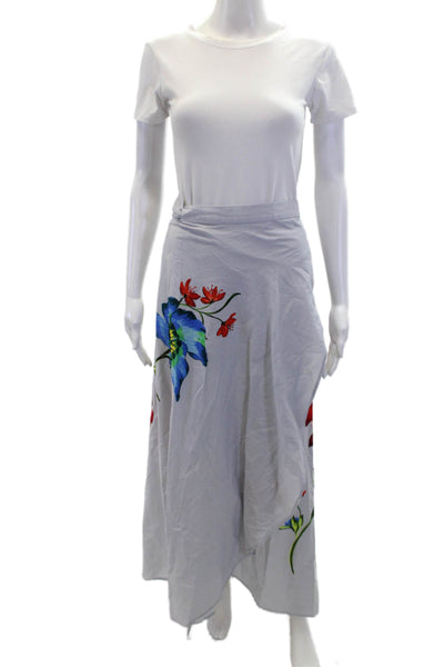 ONIA Women's Unlined Flare Floral Print Wrap Maxi Skirt Blue Size L