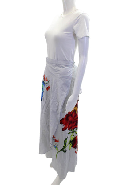 ONIA Women's Unlined Flare Floral Print Wrap Maxi Skirt Blue Size L