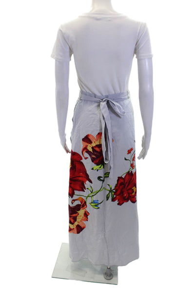 ONIA Women's Unlined Flare Floral Print Wrap Maxi Skirt Blue Size L