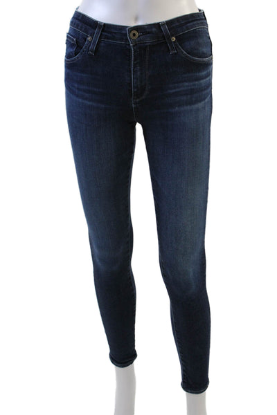 AG Women's Midrise Five Pocket Dark Wash Button Skinny Denim Pants Size 25