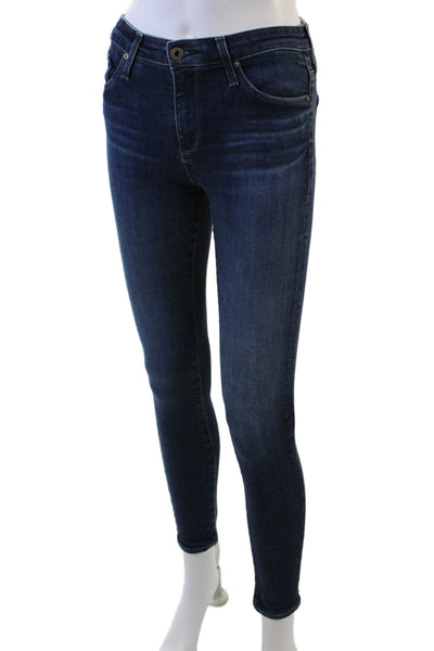 AG Women's Midrise Five Pocket Dark Wash Button Skinny Denim Pants Size 25
