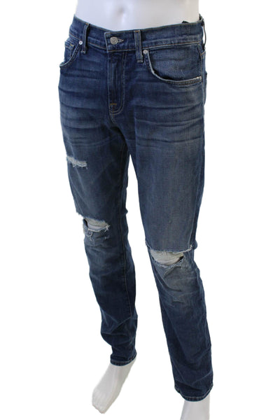 7 For All Mankind Men's Distress Straight Leg Medium Wash Jean Pants Size 32