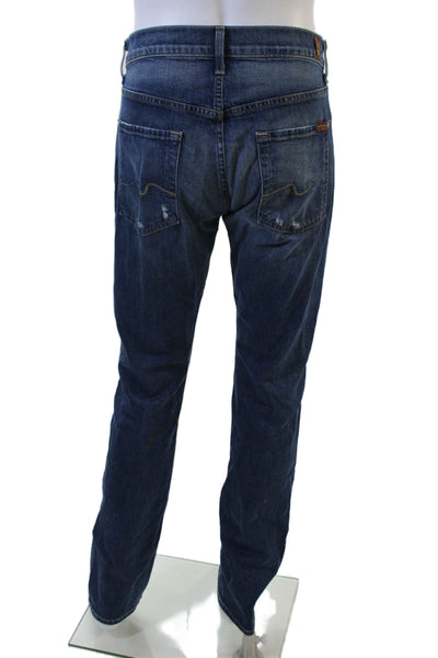 7 For All Mankind Men's Distress Straight Leg Medium Wash Jean Pants Size 32