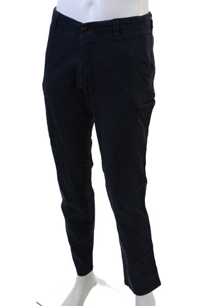 J.W. Brine Mens Button Closure Flat Front Straight Leg Casual Pants Blue Size 32
