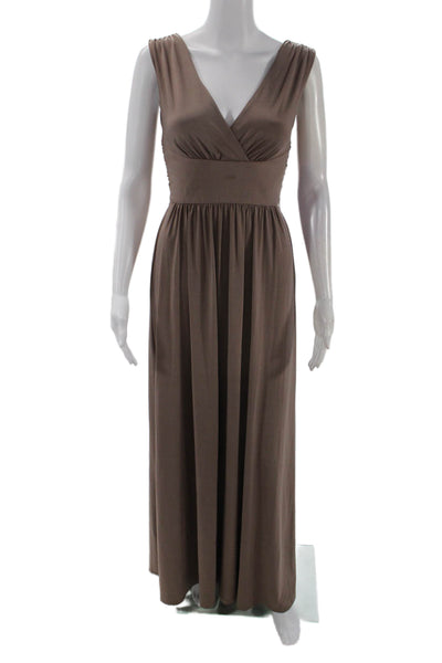 Max And Cleo Women's V-Neck Tie Back Sleeveless Maxi Gown Brown Size 2