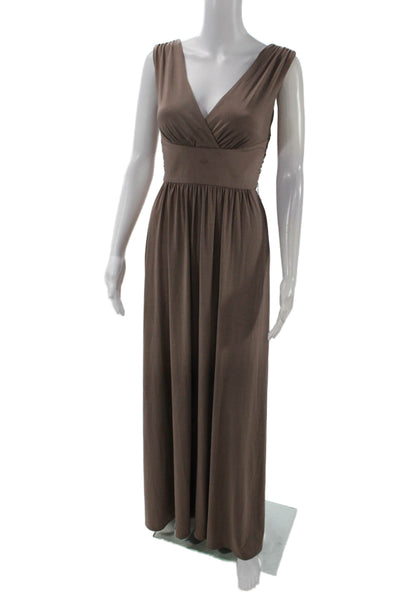 Max And Cleo Women's V-Neck Tie Back Sleeveless Maxi Gown Brown Size 2
