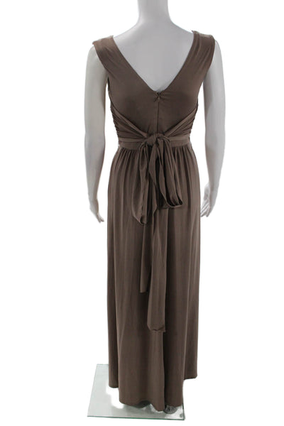 Max And Cleo Women's V-Neck Tie Back Sleeveless Maxi Gown Brown Size 2