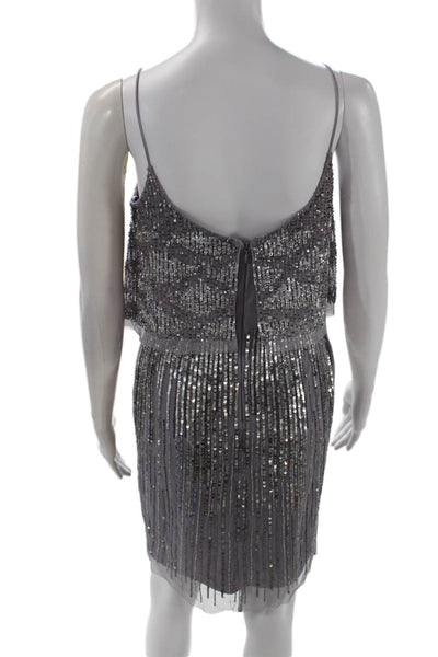 Aidan Mattox Women's Scoop Neck Spaghetti Straps Sequin Mini Dress Gray Size 2