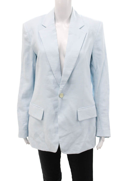A.L.C. Womens Notch Collar Long Sleeve Button Up Blazer Jacket Light Blue Size 4