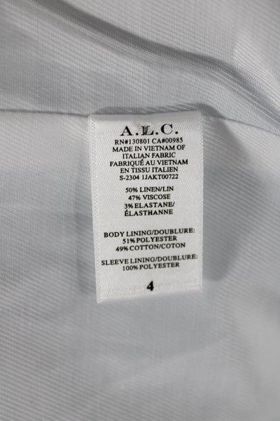 A.L.C. Womens Notch Collar Long Sleeve Button Up Blazer Jacket Light Blue Size 4