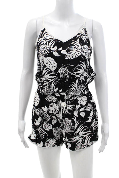 Vince Camuto Womens Spaghetti Strap V Neck Floral Romper Black White Size XS