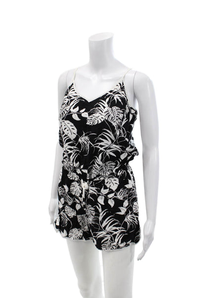 Vince Camuto Womens Spaghetti Strap V Neck Floral Romper Black White Size XS