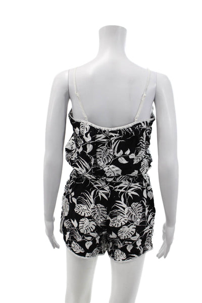 Vince Camuto Womens Spaghetti Strap V Neck Floral Romper Black White Size XS
