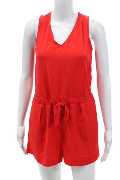 Zara Womens Sleeveless V Neck Drawstring Romper Red Size Extra Small