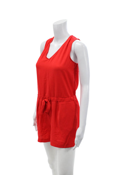 Zara Womens Sleeveless V Neck Drawstring Romper Red Size Extra Small
