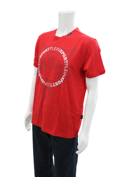 Plein Sport Men's Crewneck Short Sleeves Basic Graphic T-Shirt Red Size L